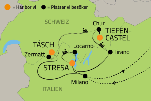 Geografisk karta ver Schweiz och Italien.